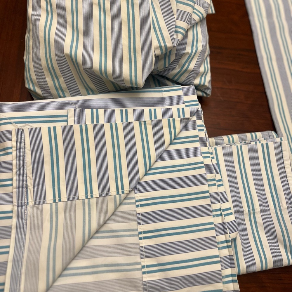 LRL Striped Blue and White Full size Bedding Set - Picture 3 of 16